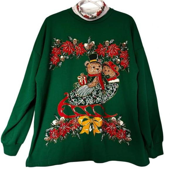 Green Bear Nutcracker Turtle Neck Christmas Sweater Size 18W - Picture 1 of 5